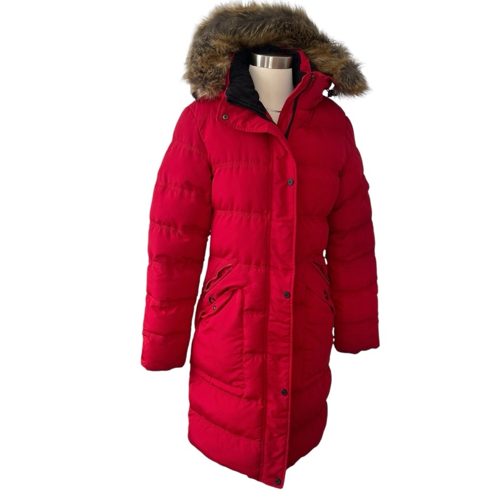 ELORA heavyweight insulated winter parka down alternative vegan red faux fur S